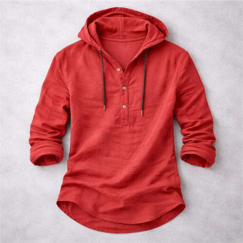 Refael | Hooded Long Sleeve Button Neck Shirt