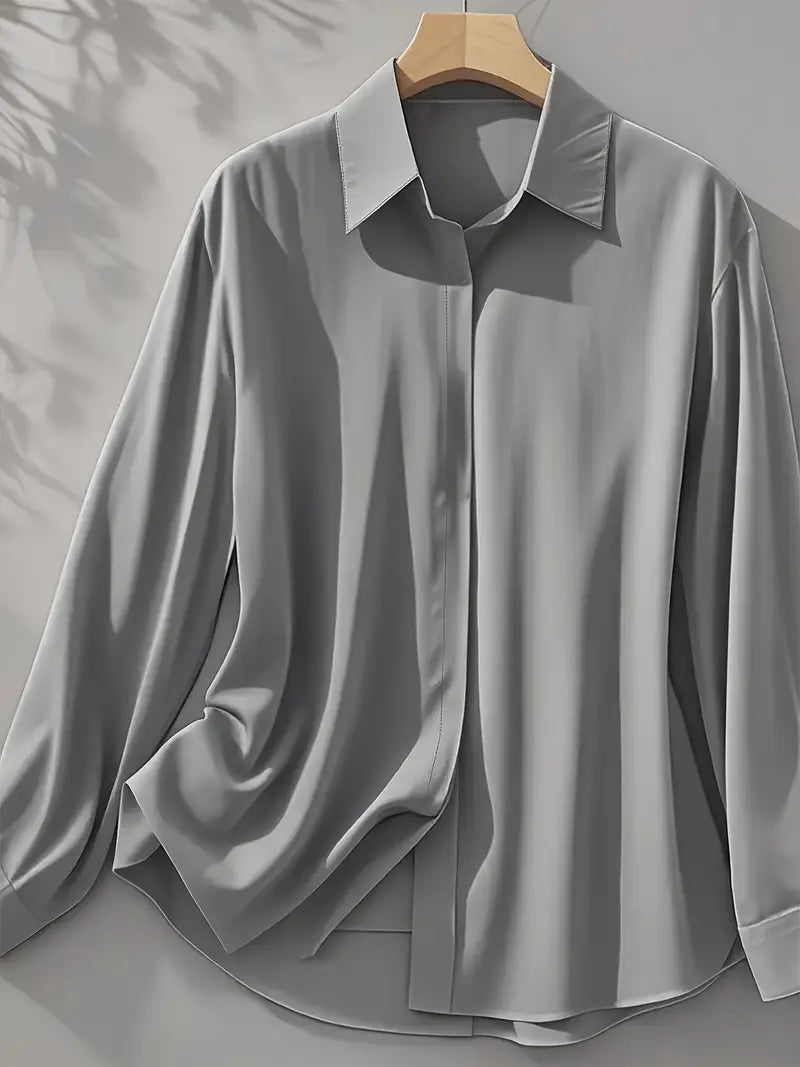 Amiliana - Long Sleeve Collared Button Down Shirt