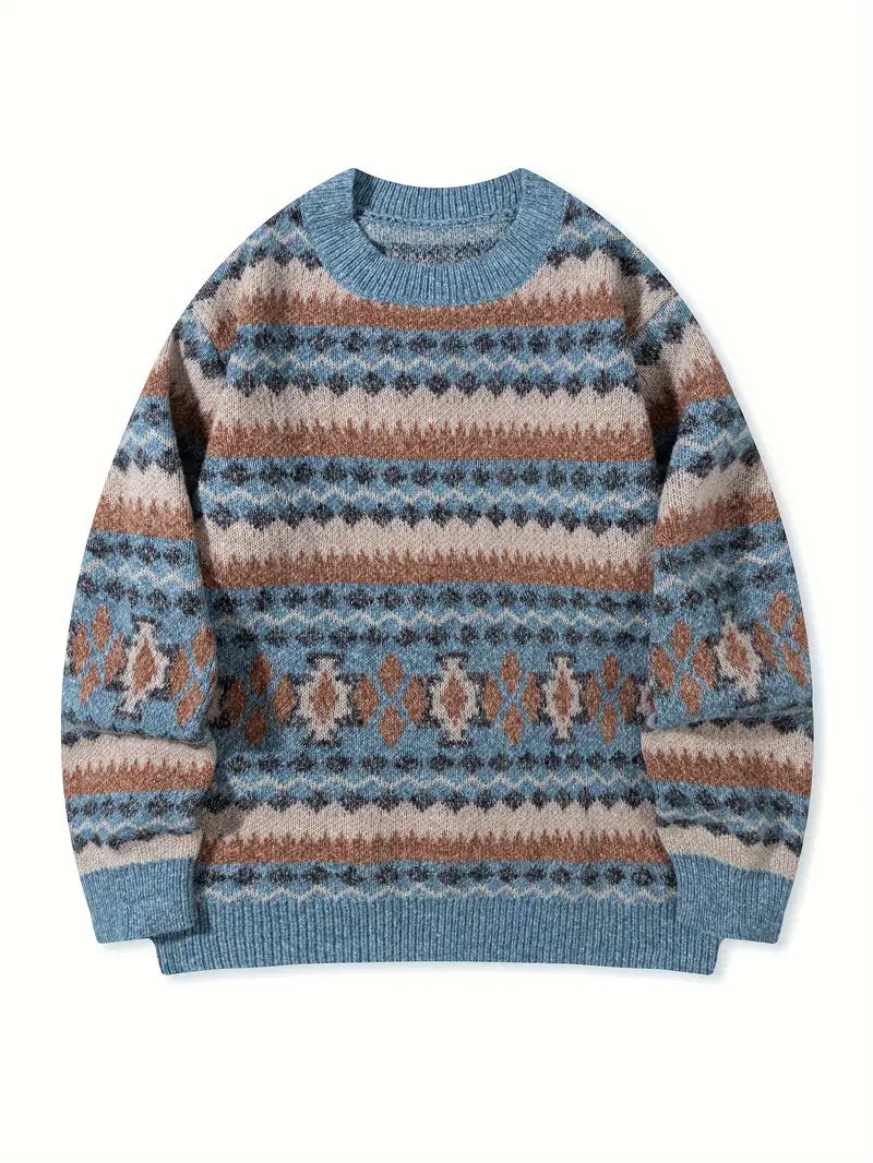 Hartman | Crew Neck Geometric Knitted Sweater