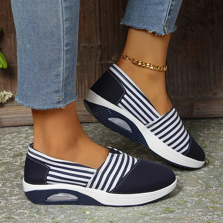 Tasha - Striped Slip On Wedge Trainers