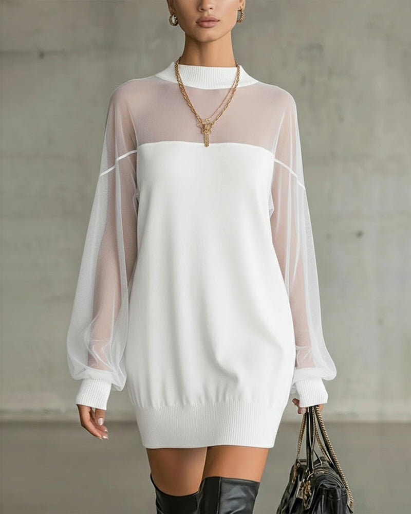 Yenaya | Knit Mini Dress with Sheer Sleeves
