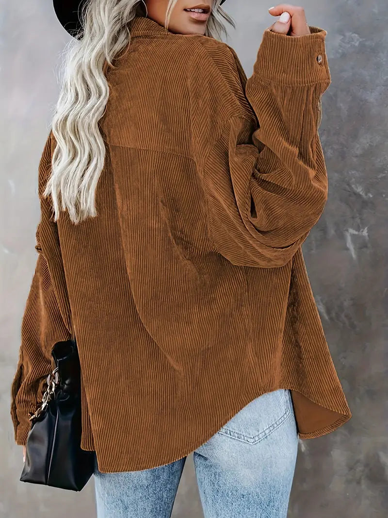 Irmela | Long Sleeve Button Front Corduroy Shirt