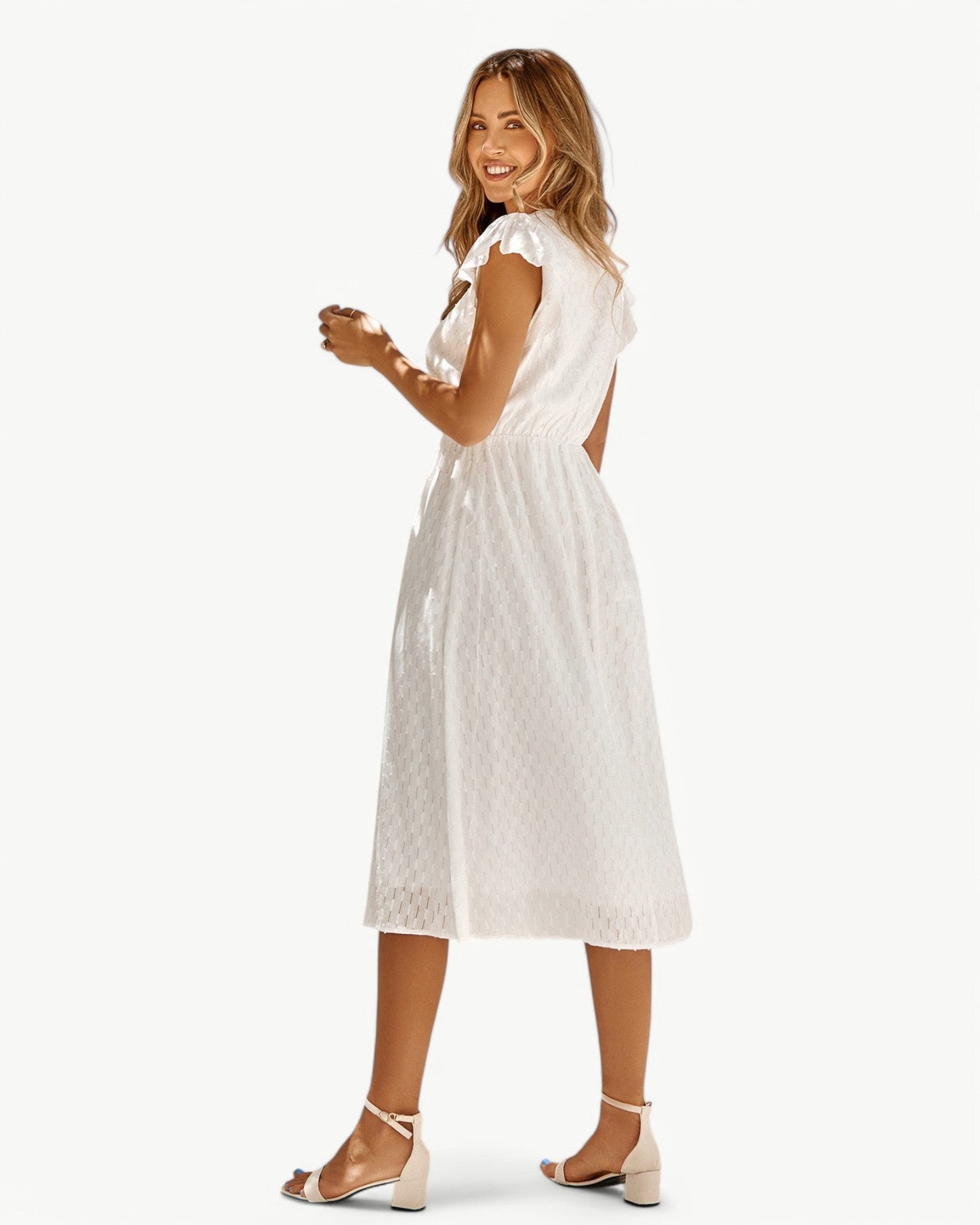 Julieta | Midi Dress V Neck Ruffle Sleeve