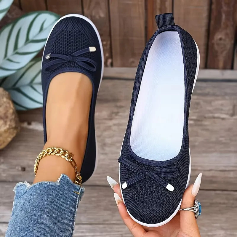 Mayda | Knit Ballet Flats with Bow Trim