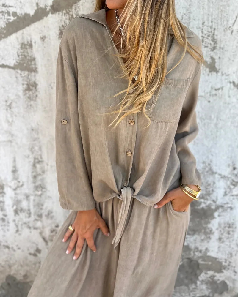 Bogna| Two-Piece Set Button-Up Shirt Wide-Leg Trousers