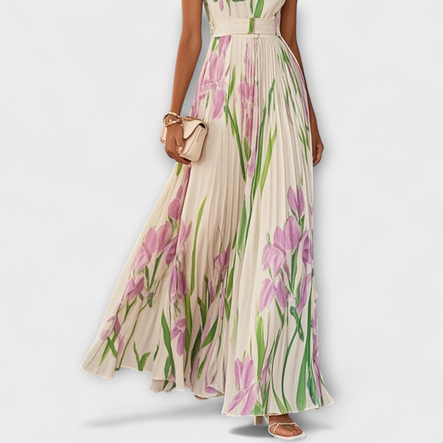 Tressa | Sleeveless Floral Pleated Maxi Dress