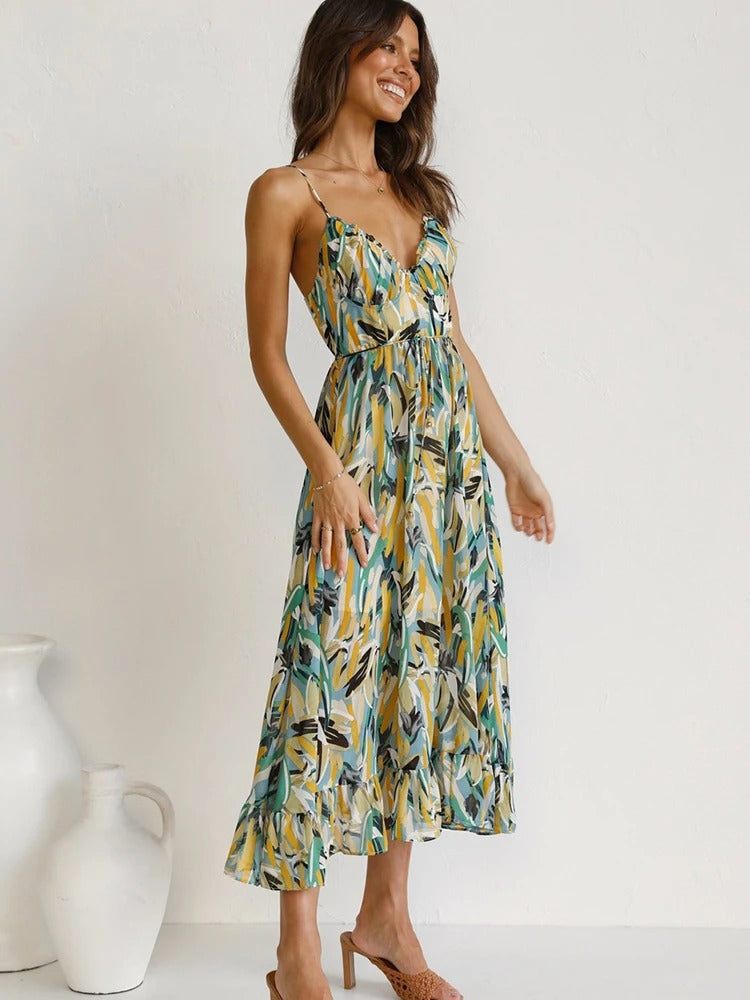 Emmeline | Printed Midi Dress Adjustable Straps
