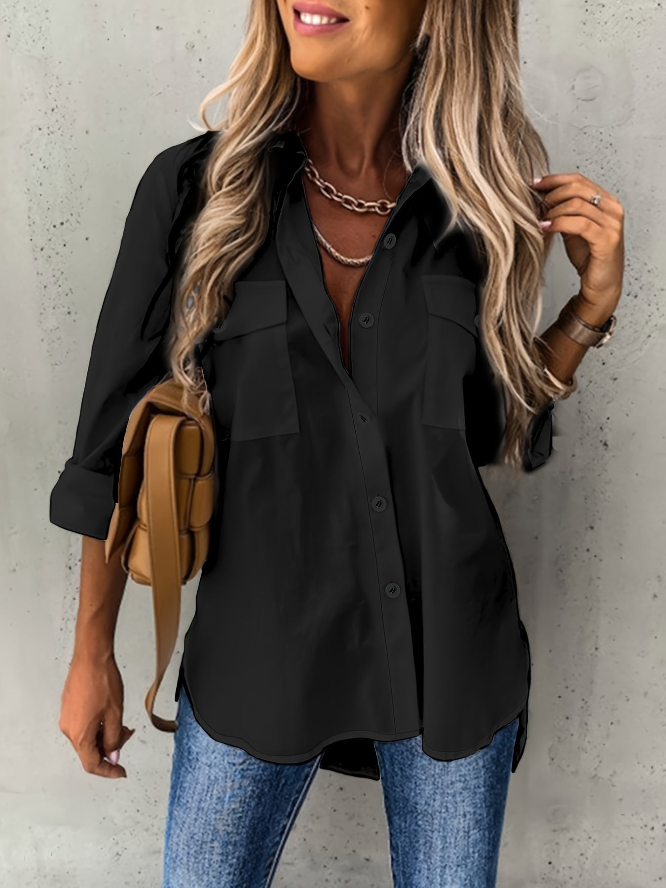 Aziza | Button Front Long Sleeve Shirt