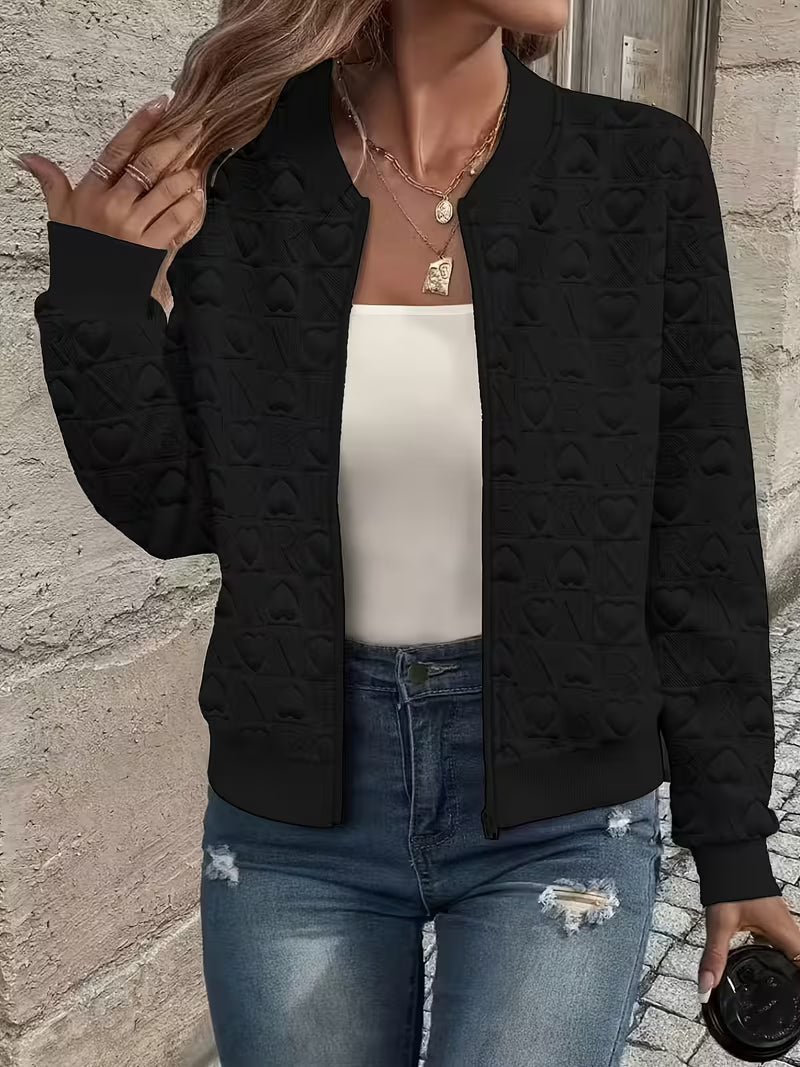 Mileisine | Zip-Up Jacket with Embossed Heart Pattern