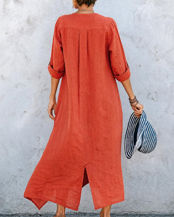 Lizie | Maxi Dress Red V Neck Button Front