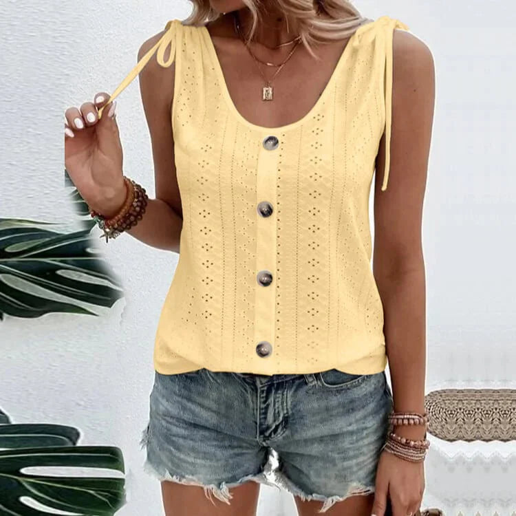 Fedelm | Sleeveless Button Front Knit Top