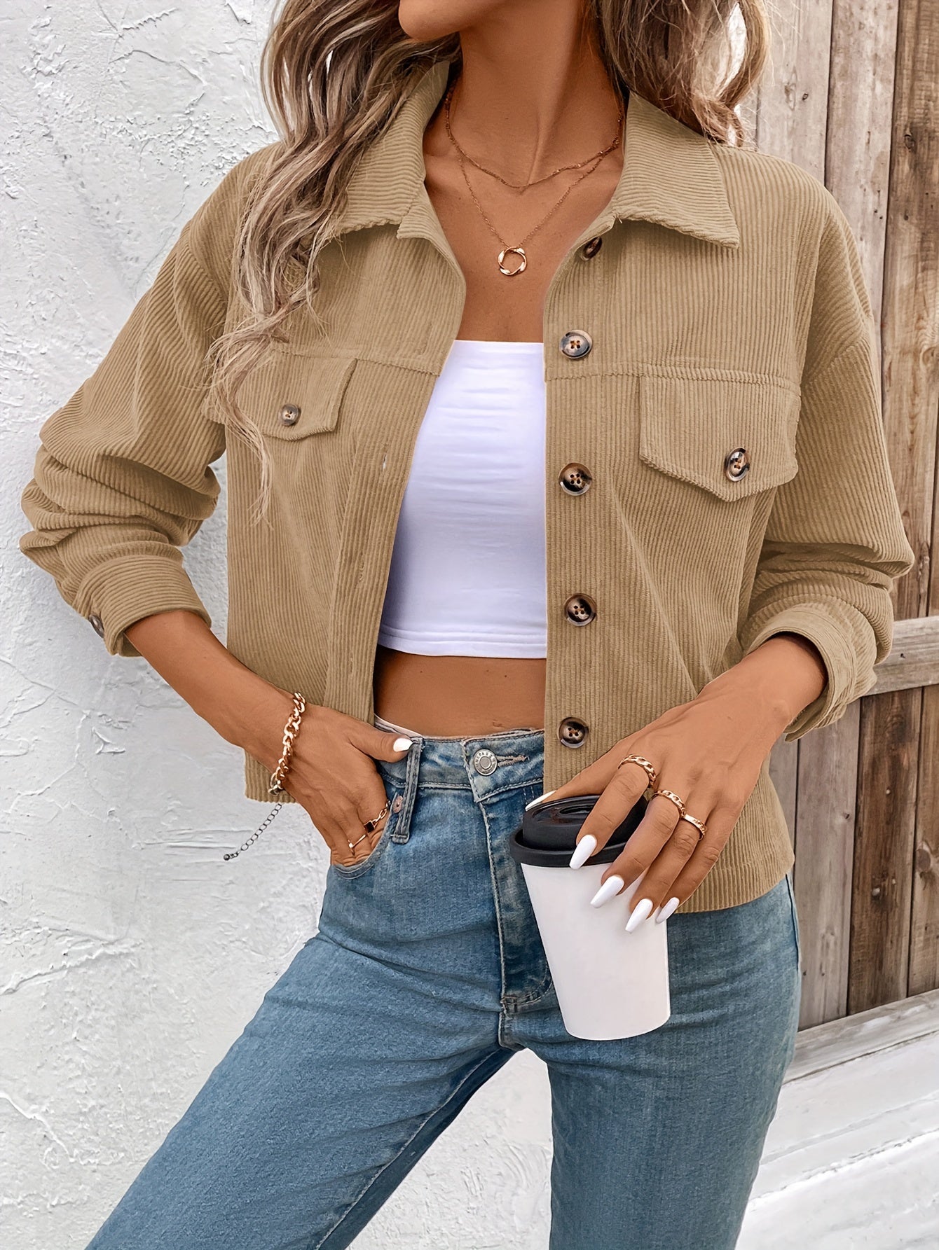 Nichola | Corduroy Button Front Cropped Jacket