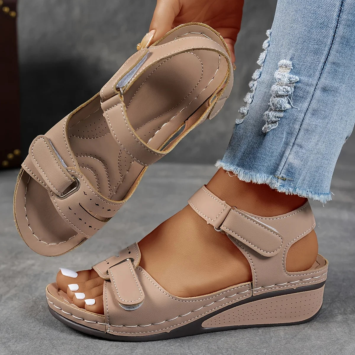 Genelia | Adjustable Strap Open Toe Wedge Sandals