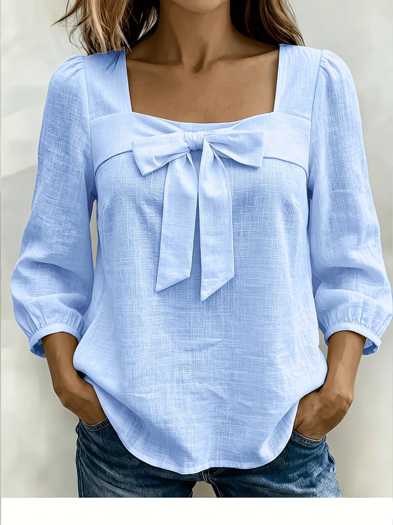 Avelieandra | Bow-Front Casual Summer Shirt in Blue