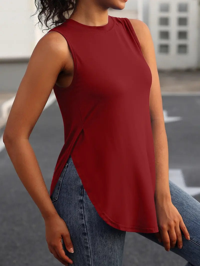 Desirae | Sleeveless Round Neck Curved Hem Top