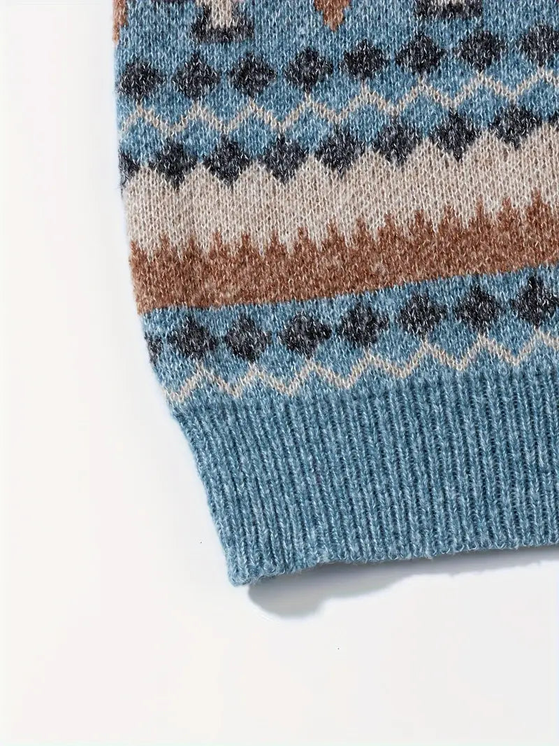 Hartman | Crew Neck Geometric Knitted Sweater