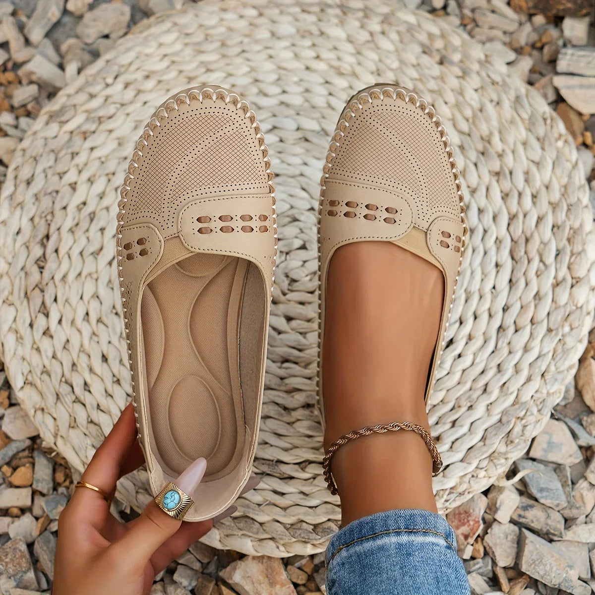 Gerdien | Brown Slip-On Perforated Loafers