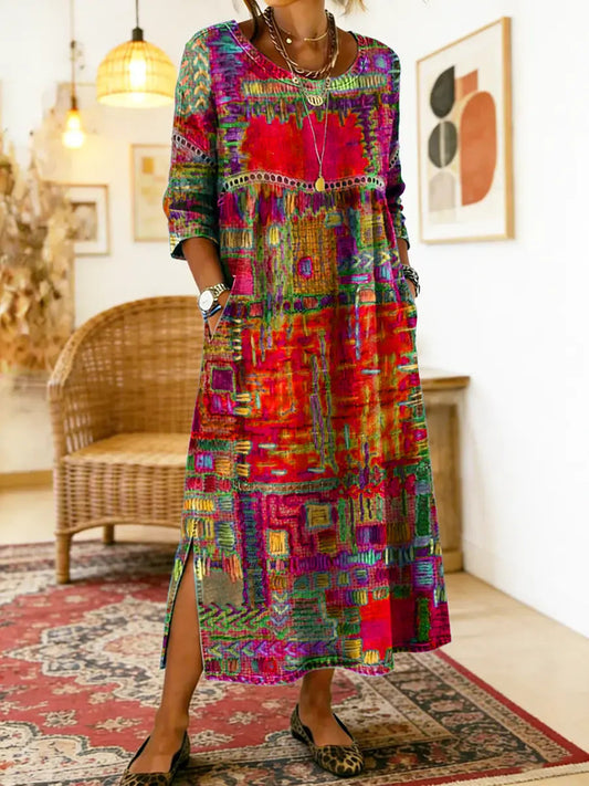 Nihada | Printed Midi Dress With Side Pockets