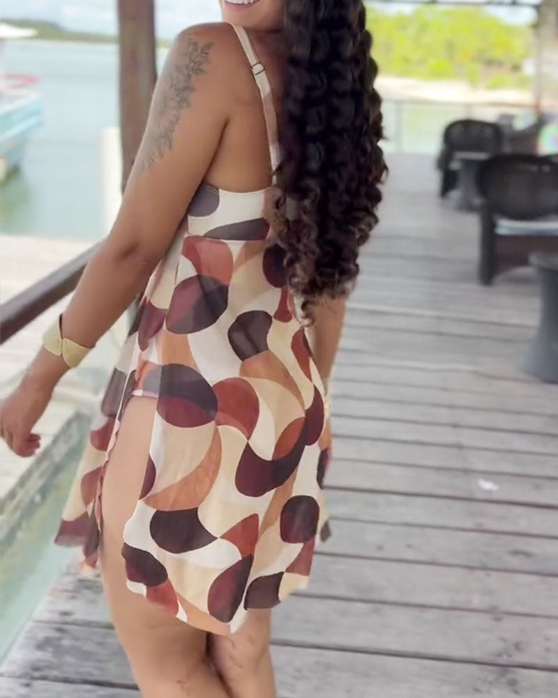 Rezeda | Printed V-Neck Swim Dress Set