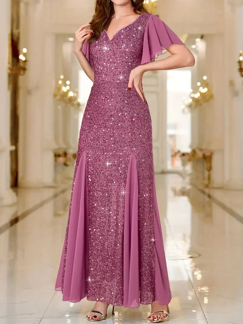 Hinrikka | Sequin Flutter Sleeve Maxi Dress