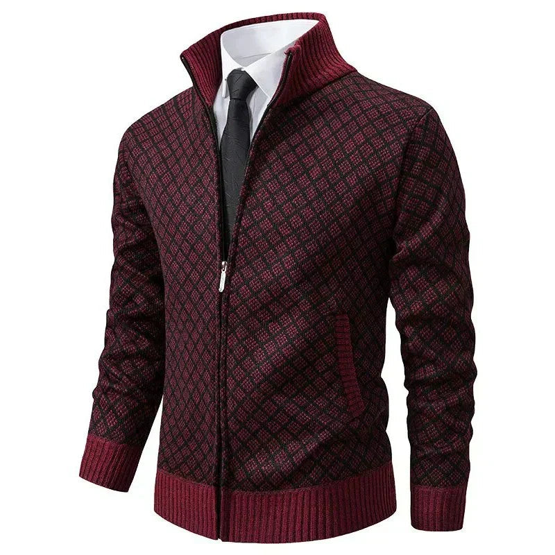 Klarik | Knit Cardigan Diamond Pattern Full-Zip Jacket