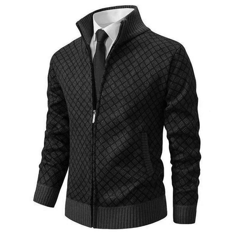 Klarik | Knit Cardigan Diamond Pattern Full-Zip Jacket