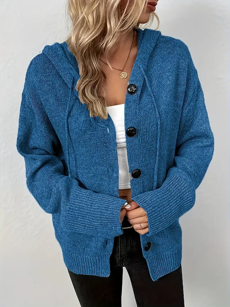 Suthida | Hooded Button Front Knitted Cardigan Sweater