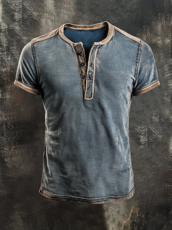 Andrey | Short Sleeve Henley Colour Block T Shirt