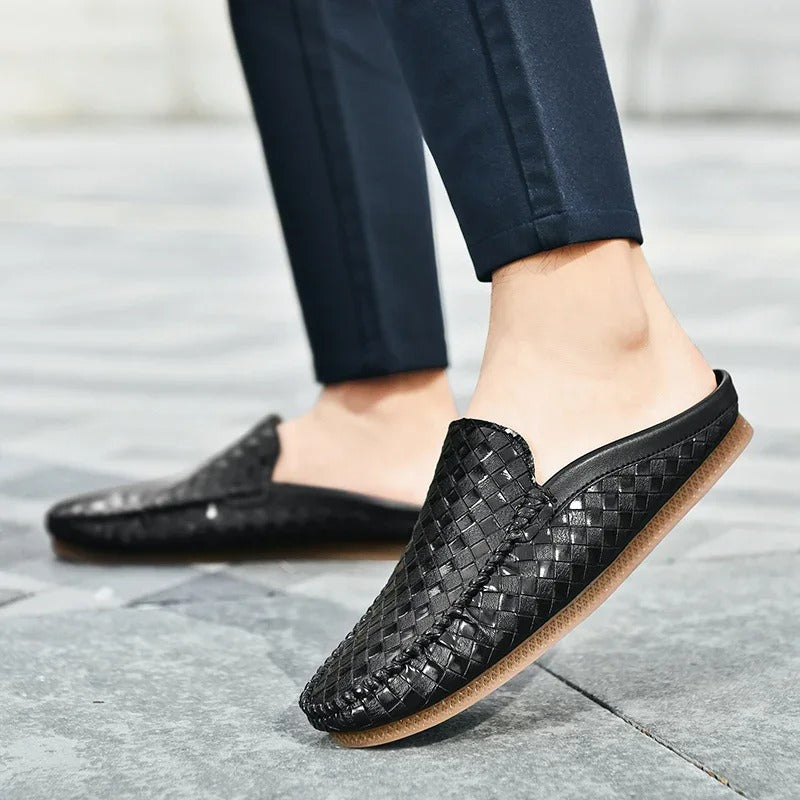 Efim | Black Woven Backless Loafers