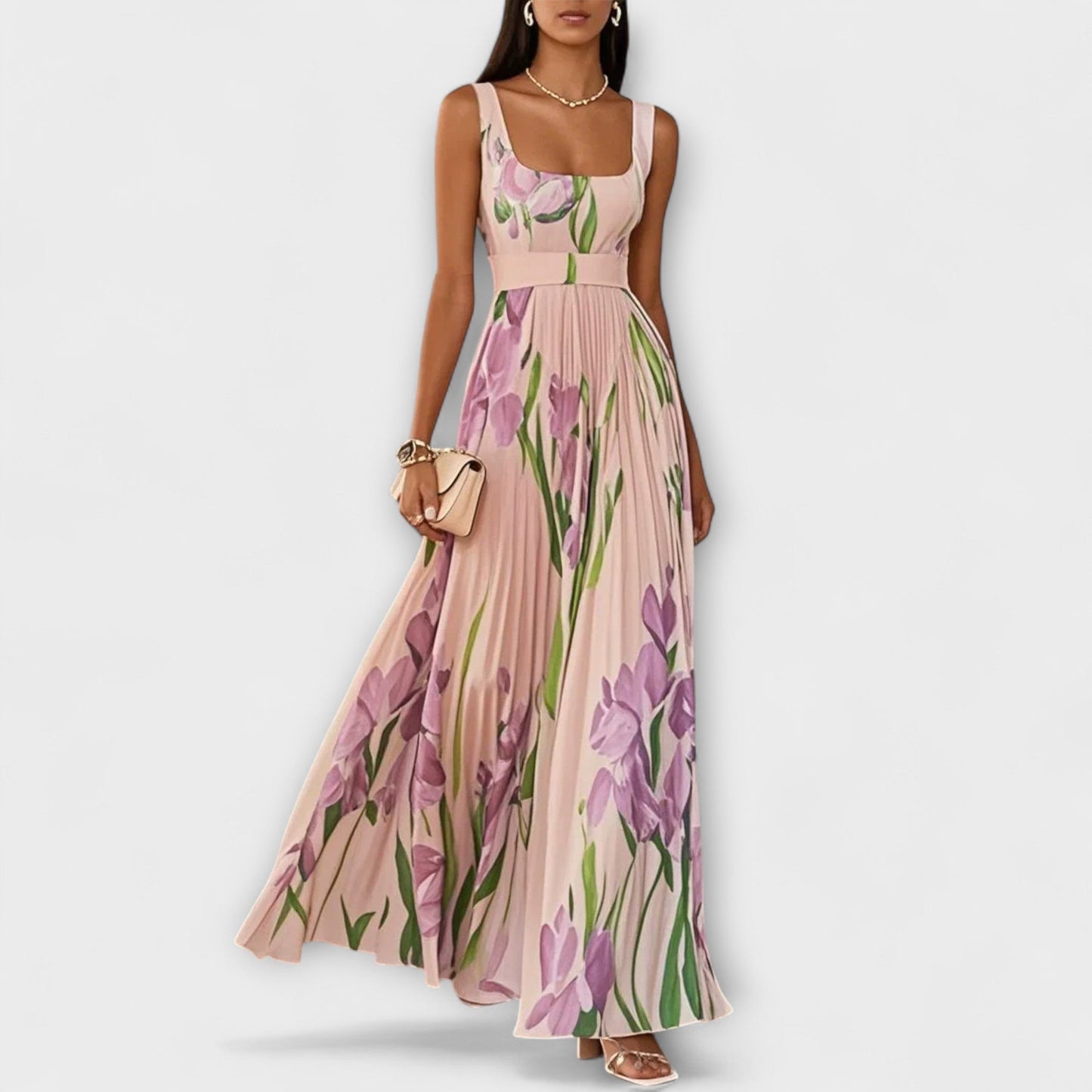 Tressa | Sleeveless Floral Pleated Maxi Dress