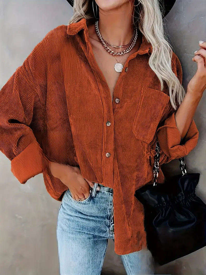 Irmela | Long Sleeve Button Front Corduroy Shirt