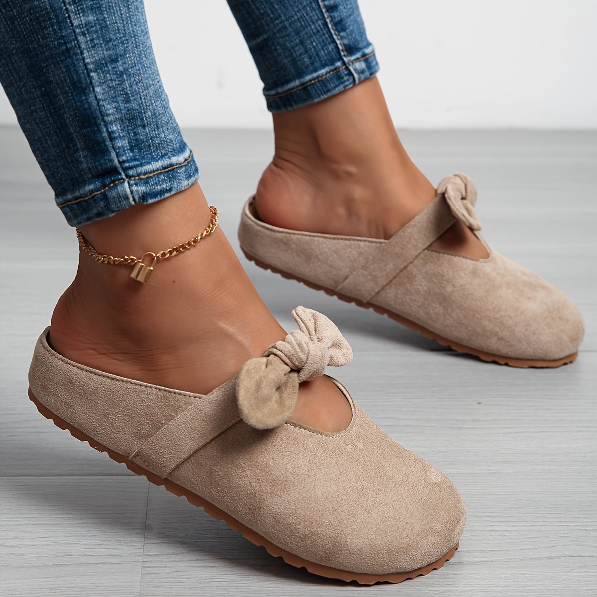 Minaya | Suede Bow Slip On Mules