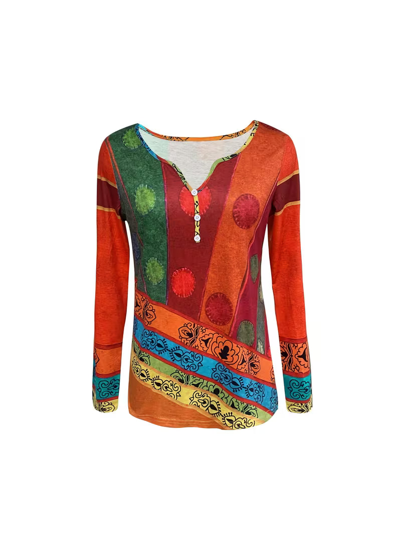 Solora | Long Sleeve Ethnic Print Blouse