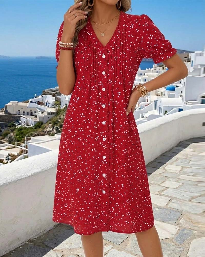 Dayma | V Neck Button Front Midi Dress