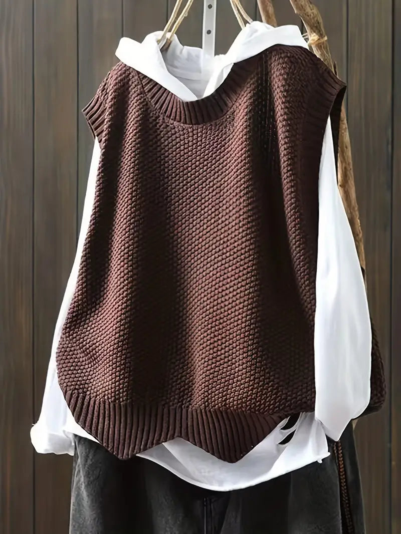 Ramona | Knitted Sleeveless Crew Neck Jumper Vest