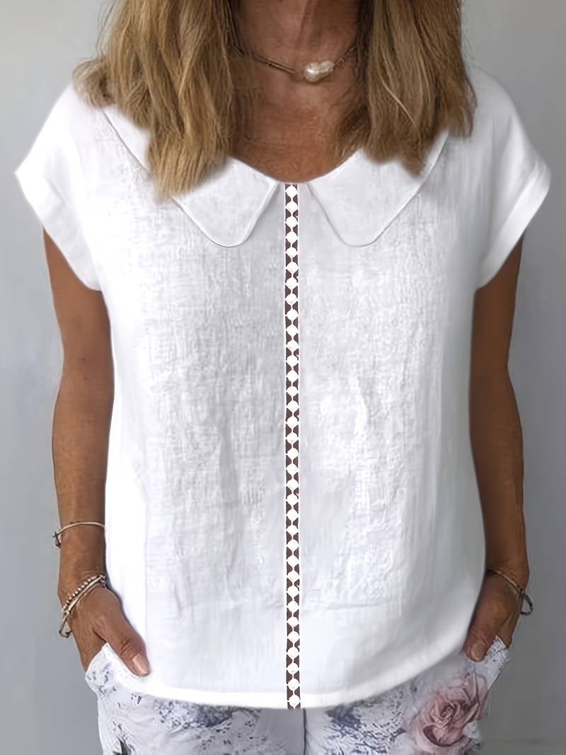 Krischelle - Peter Pan Collar Short Sleeve Blouse