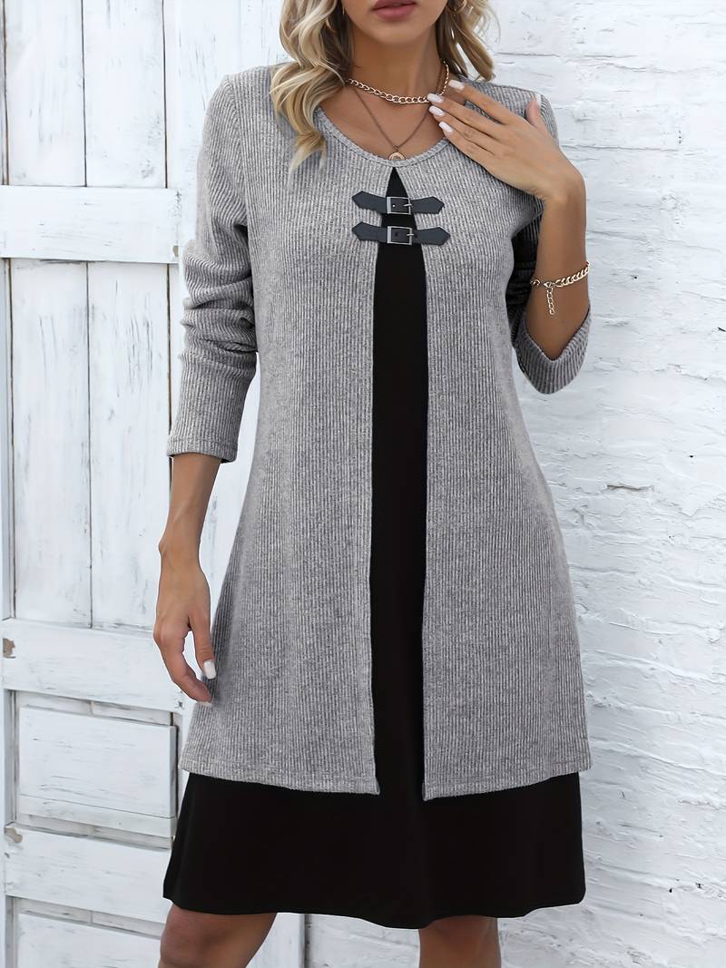 Shirahoshi | Ribbed Long Sleeve Buckle Front Dress