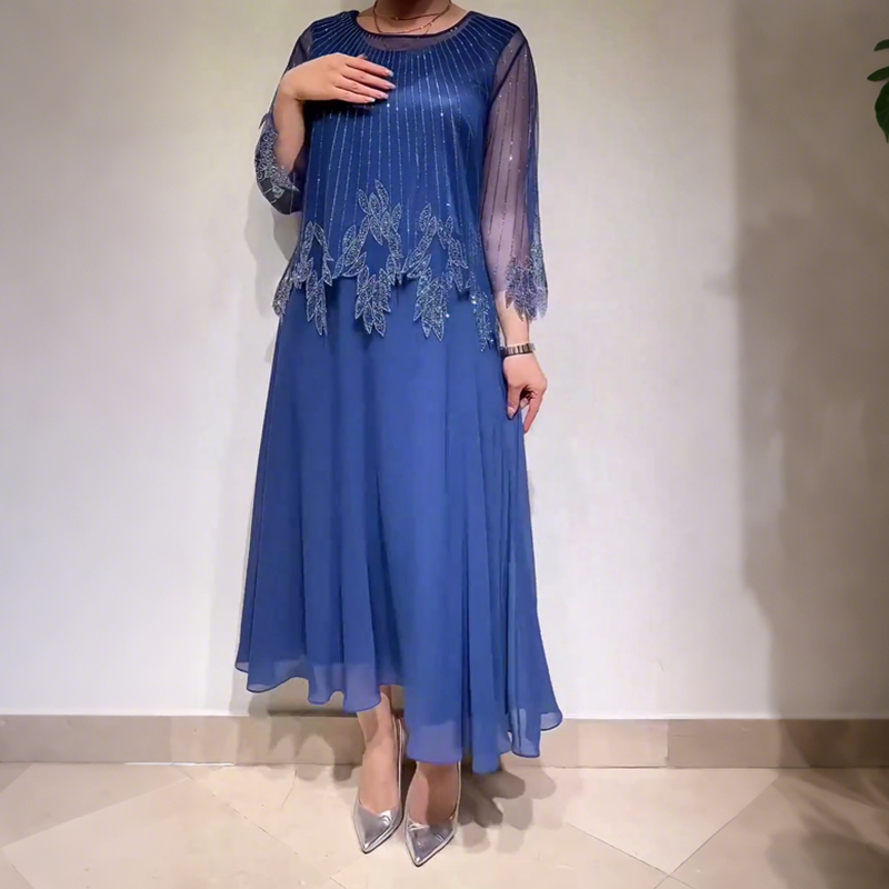Eiriana | Midi Dress Sheer Sleeve Embellished Hem