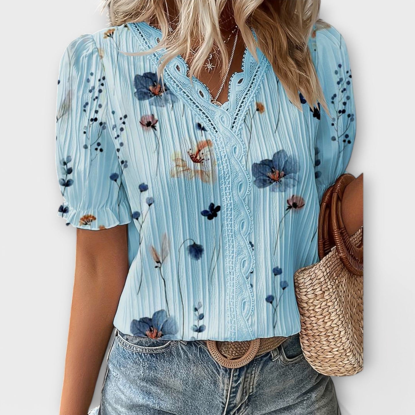 Bruni | Floral Print V Neck Pleated Blouse