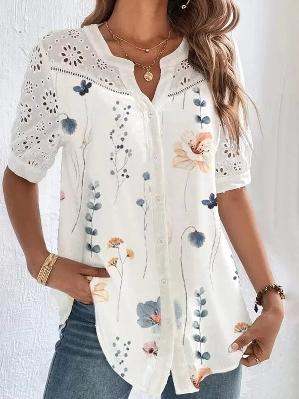 Zoila | Printed Button Front Blouse Half Sleeves