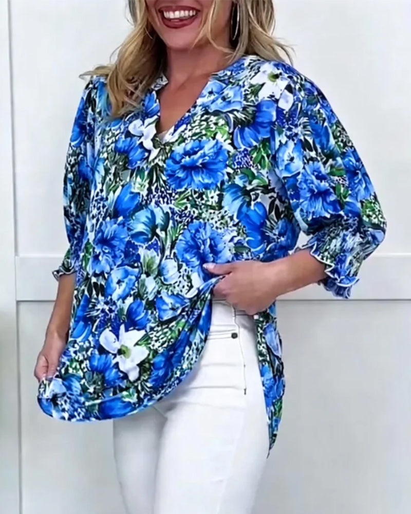 Niliza | Floral Print V-Neck Tunic Blouse