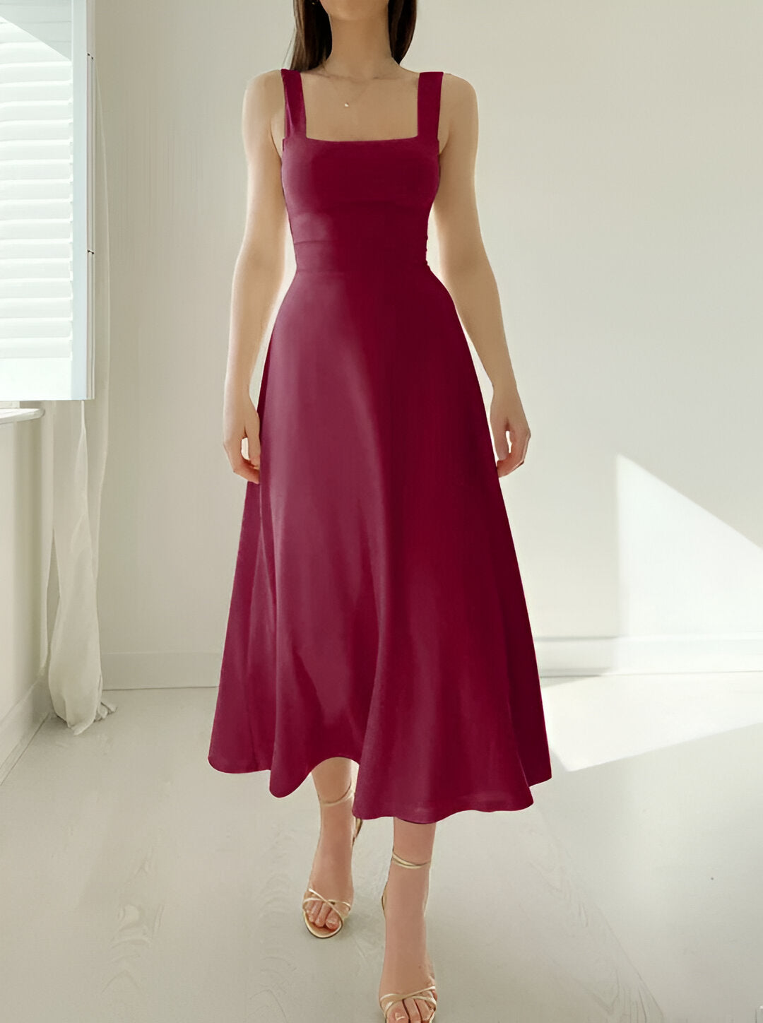 Jasmini | Square Neck Sleeveless A-Line Midi Dress