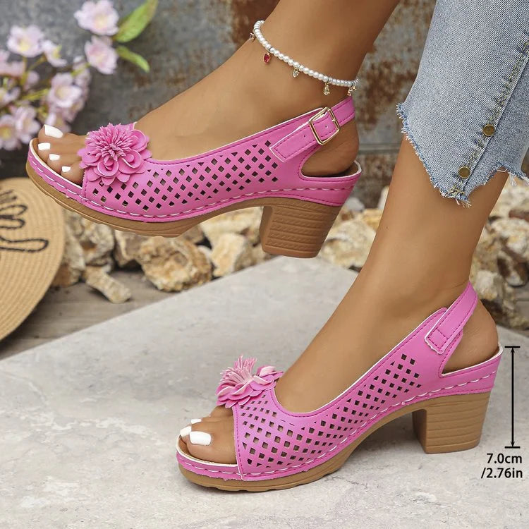 Imogen | Open Toe Cut-Out Block Heel Sandals