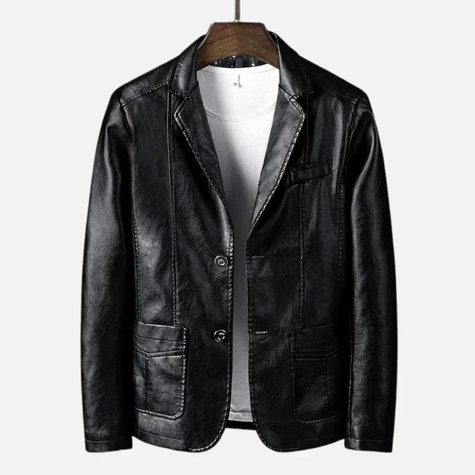 Heinz | Vintage Style Button Leather Blazer