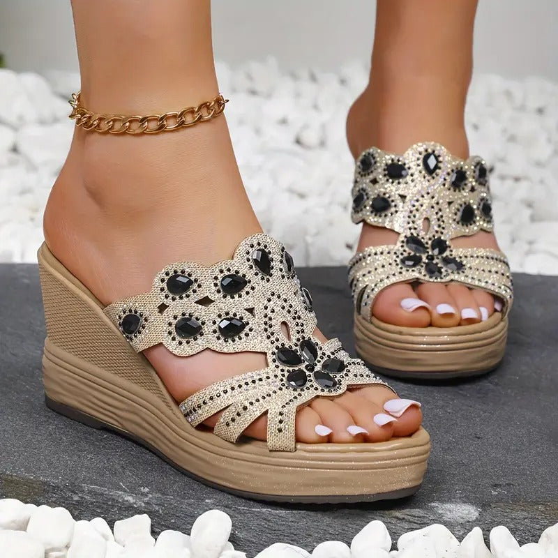 Lakeisha | Sandals Open Toe Rhinestone Wedge Heels