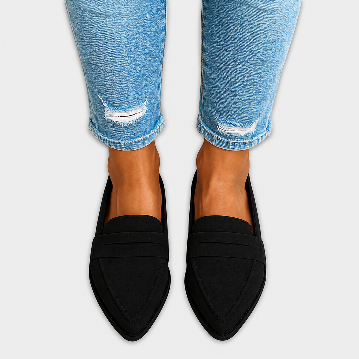 Brunhilde | Pointed Toe Loafers with Front Strap