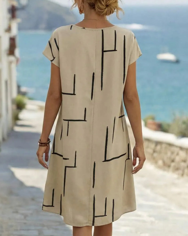 Ainee | Printed Round Neck Short Sleeve Dress