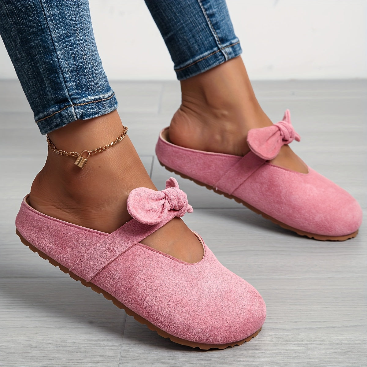 Minaya | Suede Bow Slip On Mules