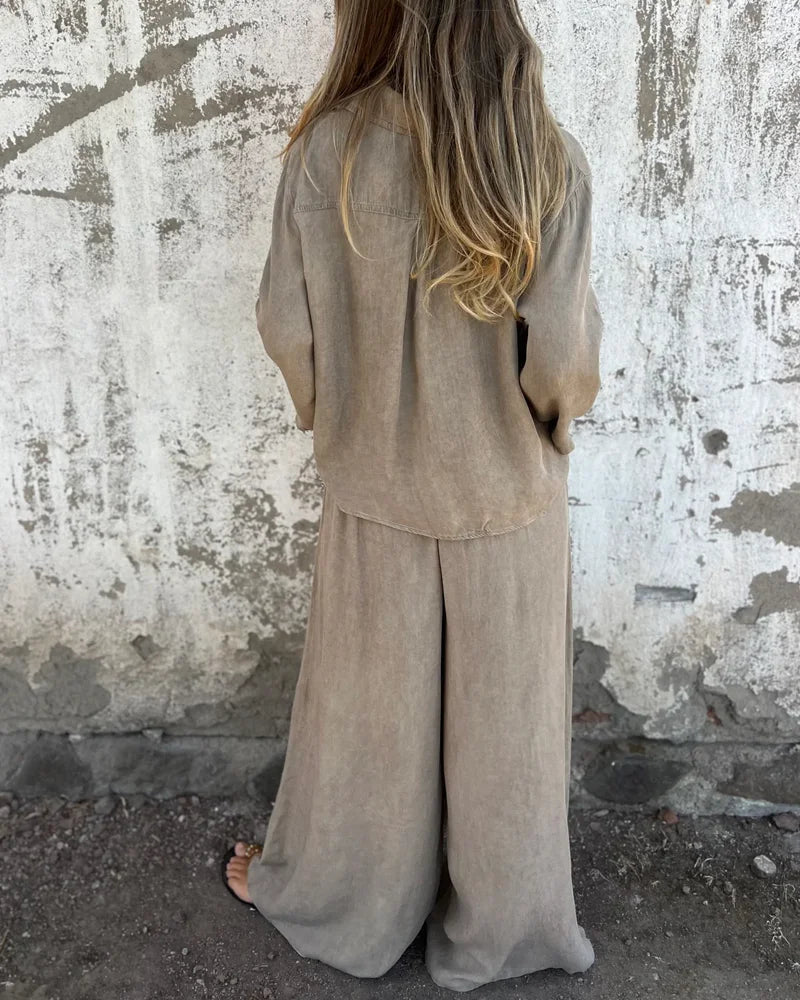 Bogna| Two-Piece Set Button-Up Shirt Wide-Leg Trousers