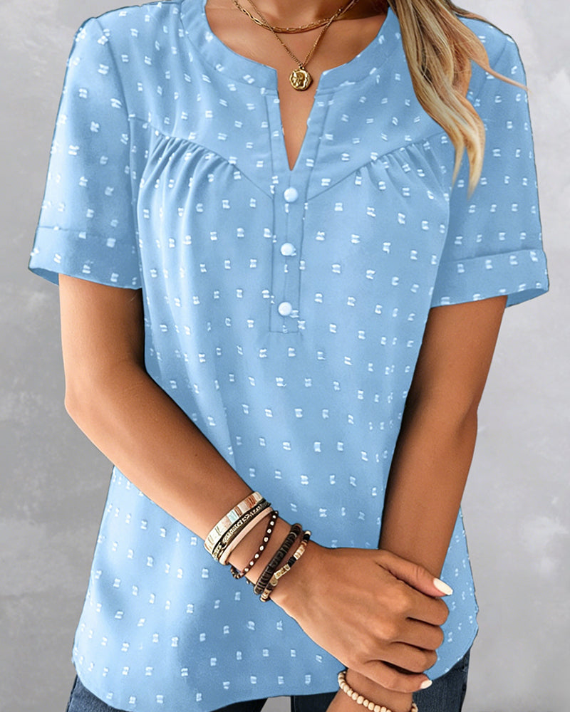 Seela - Short Sleeve V Neck Button Blouse
